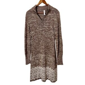 SOYBU Womens Brown Marled‎ Knit Fair Isle Snowflake Sweater Dress M